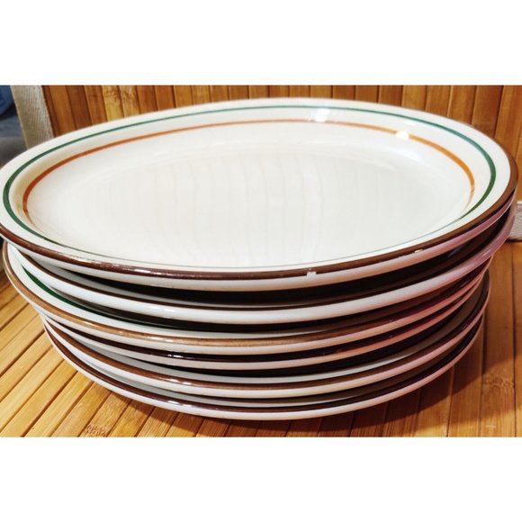 Vtg Jackson Custom China Restaurant Ware Oval Plate Brown Green Orange on Beige - Picture 5 of 11